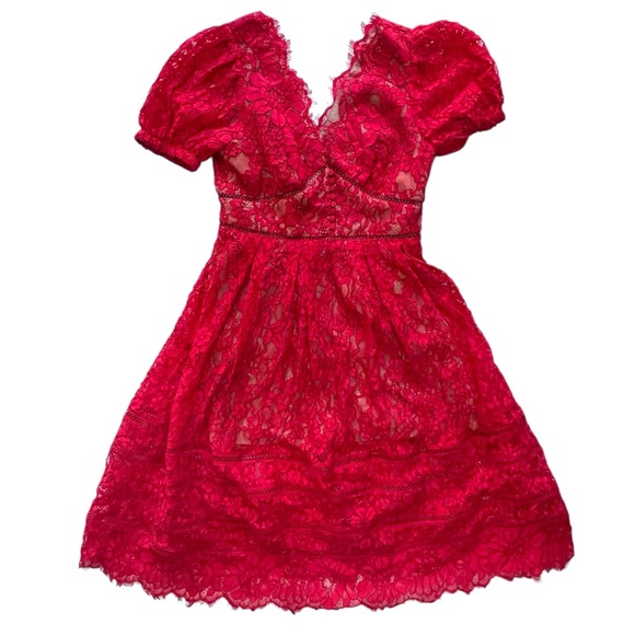 Self Portrait Fine Cord Lace Midi Dress in Red | 8 NWT - Picture 5 of 9